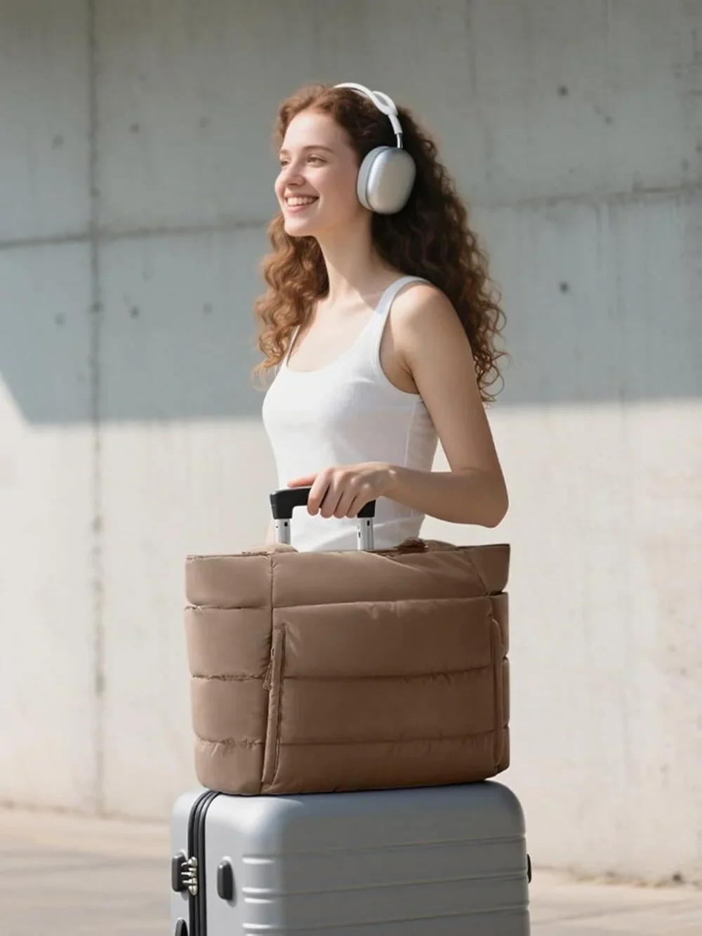 👜Women's Dark Khaki Puffer Tote Bag 16 Pockets Work Gym Travel Laptop Handbag